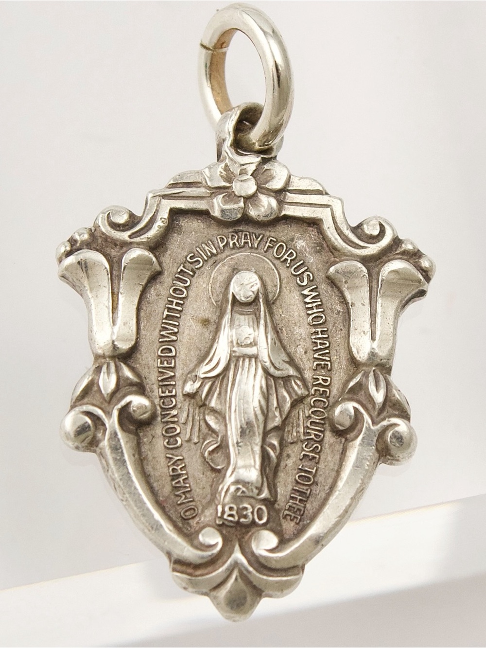 Vintage Mid-Century Creed Sterling Silver Virgin Mary Miraculous Medal Pendant